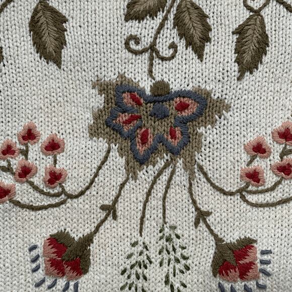 Vintage Women’s Country Suburbans Sweater Cream Floral Mock Neck Knit Medium - Picture 7 of 10